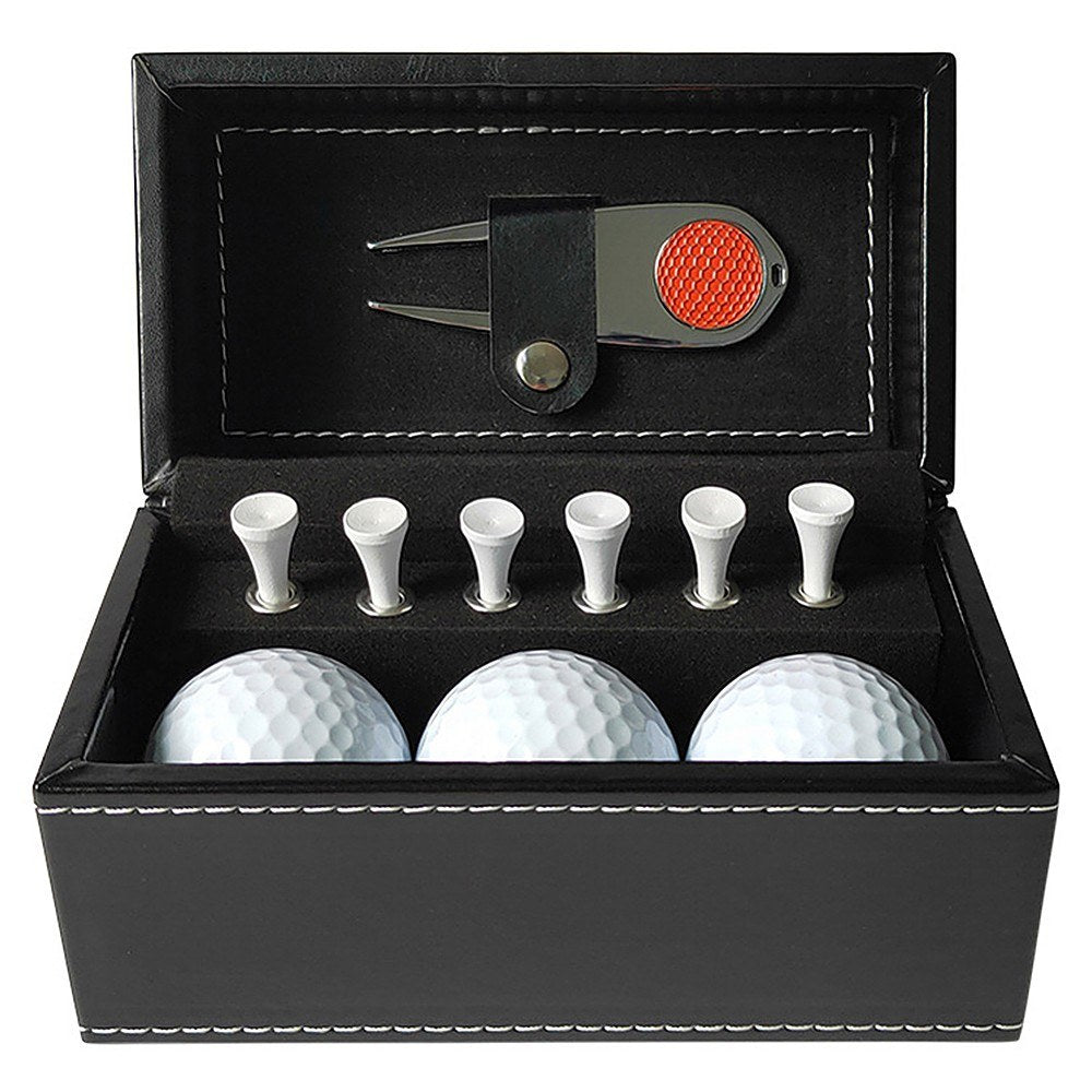 11 Pcs Golf Set  Golf Training Accessories with 6 Golf Tees 3 Golf Balls Divot Repair Tool Leather Box Set