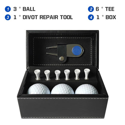 11 Pcs Golf Set  Golf Training Accessories with 6 Golf Tees 3 Golf Balls Divot Repair Tool Leather Box Set