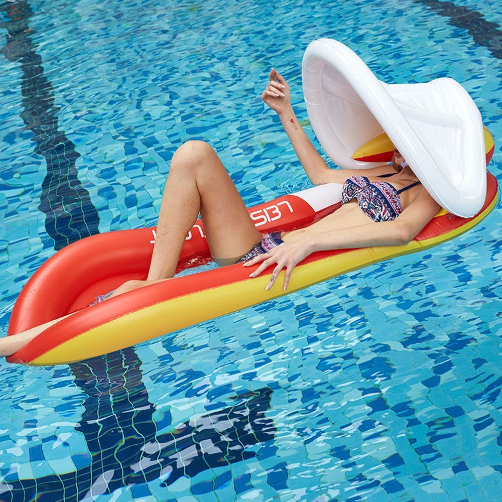 Inflatable PVC Pool Float with Canopy Swimming Pool Lounger Chair Water Floating Hammock Raft