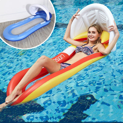 Inflatable PVC Pool Float with Canopy Swimming Pool Lounger Chair Water Floating Hammock Raft