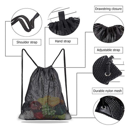 Mesh Drawstring Bag Adjustable Strip Backpack Sport Gym Equipment Storage Bag Swimming Pool Bag Organizer