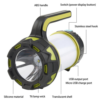 Outdoor Camping Light with Charging Indicator Night Fishing Emergency Flashlight Portable Searchlight Long-beam Headlight Illuminated Sidelight 6 Gears