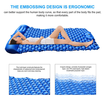 Inflatable Sleeping Pad Lightweight Camping Mattress Camp Air Mat Bed with Pillows for Hiking Backpacking Camping