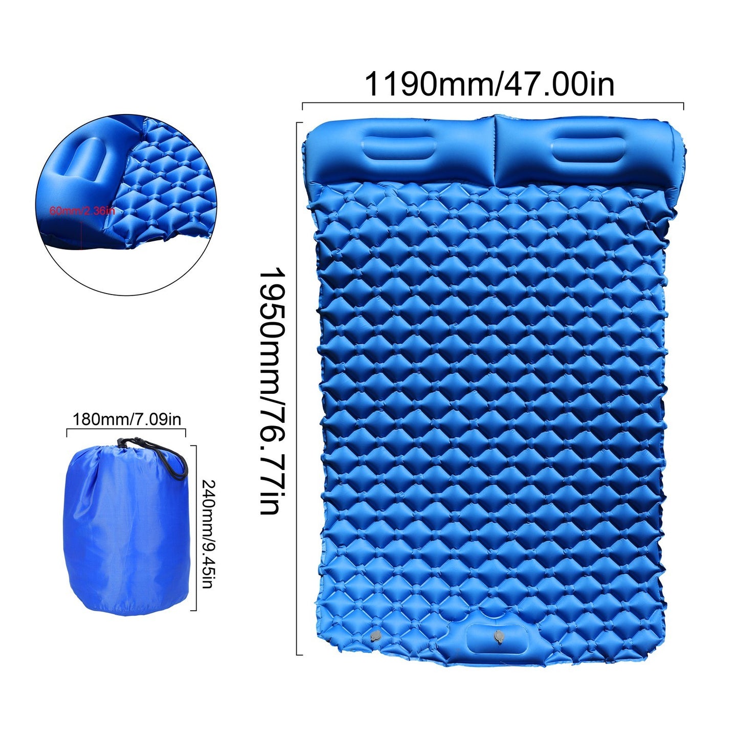 Inflatable Sleeping Pad Lightweight Camping Mattress Camp Air Mat Bed with Pillows for Hiking Backpacking Camping