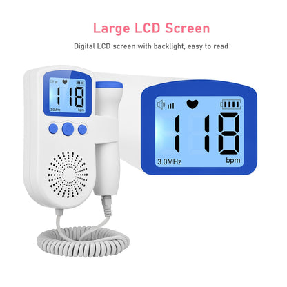 Pregnancy Handheld Baby Heartbeat Detector 3.0MHz Portable Fetal Doppler for Home Noise Reduction Baby Heart Monitor