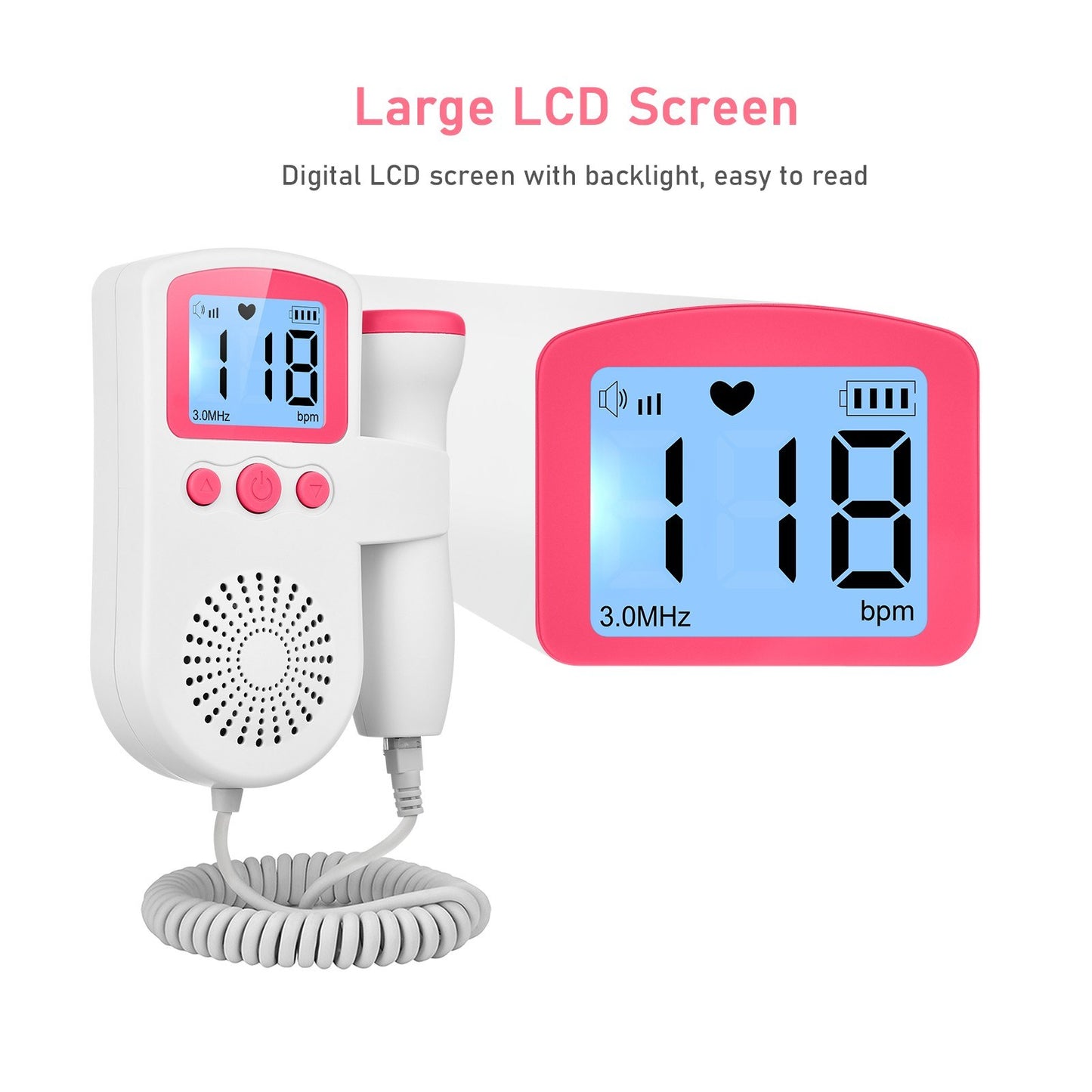 Pregnancy Handheld Baby Heartbeat Detector 3.0MHz Portable Fetal Doppler for Home Noise Reduction Baby Heart Monitor