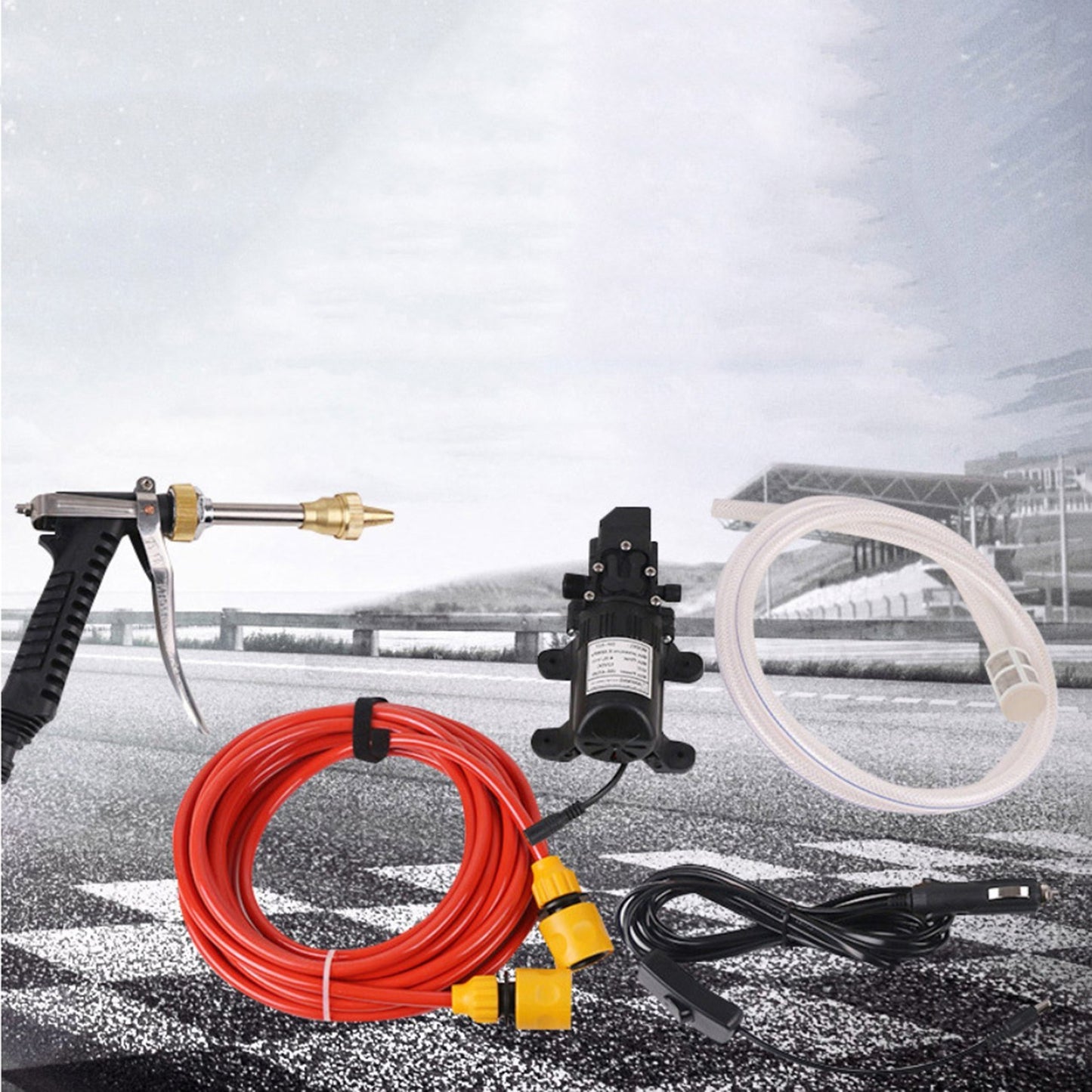 Portable Car High Pressure Washer 12V Water Pump Jet Wash Cleaner Hose Van Kit