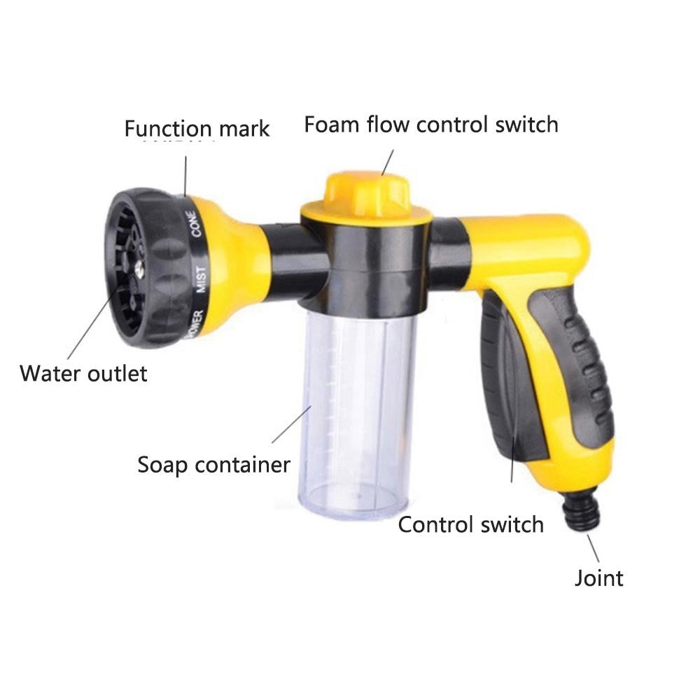 High Pressure Multifunction 8 Patterns Foam Water Sprayer with 4 Water Pipe Joints for Car Cleaning Washing