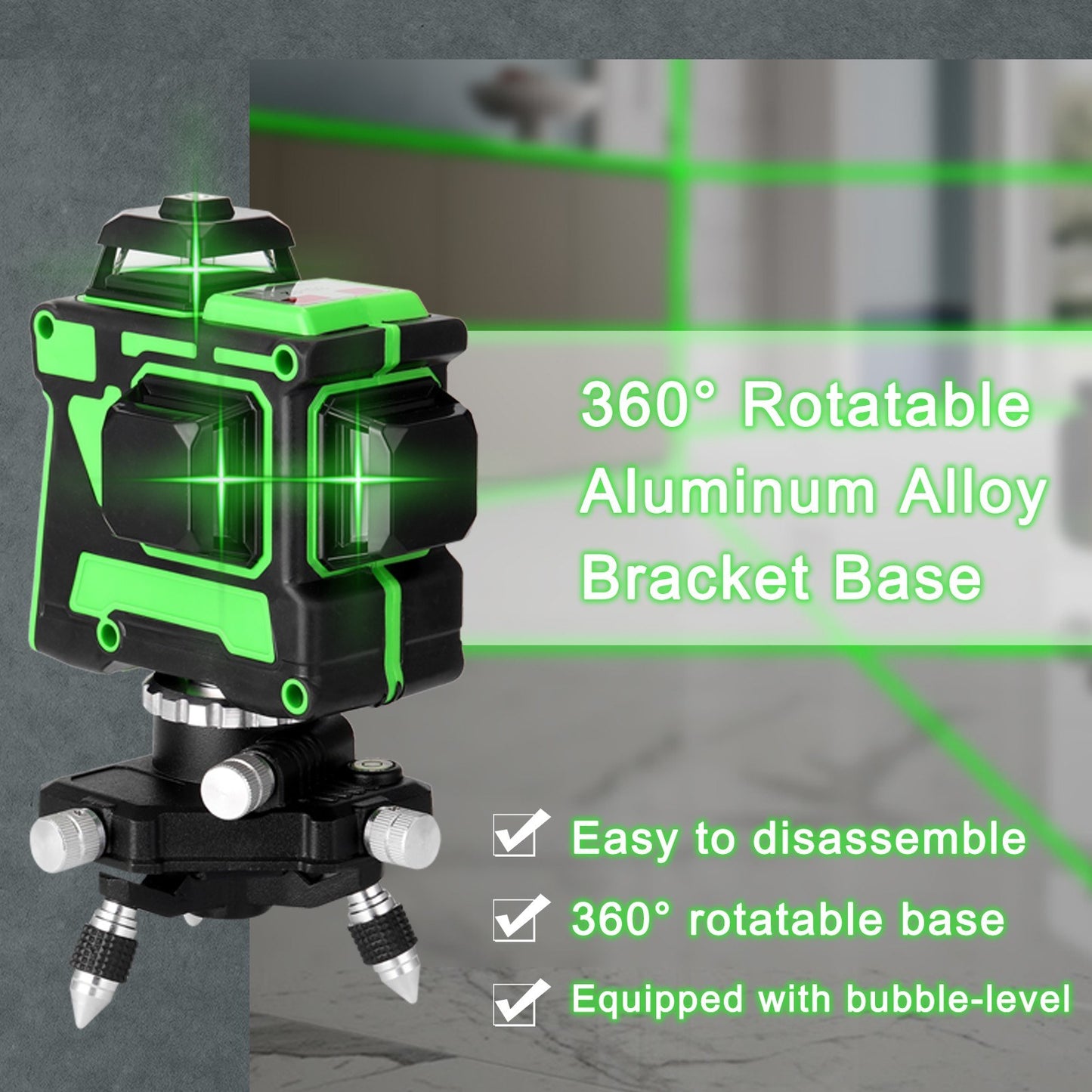 Aluminum Alloy Bracket Base 360-degree Rotatable 1/4" Interface Fine Adjustment Tripod Stand for Laser Level