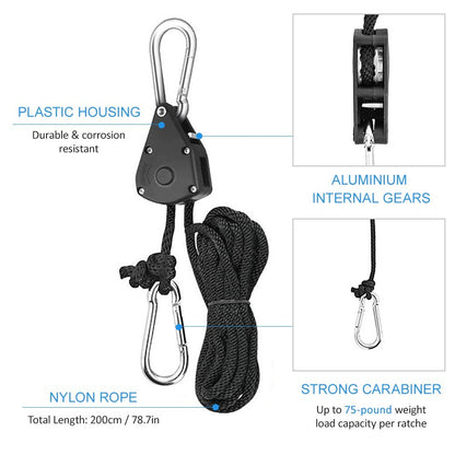 4Pcs Adjustable Heavy Duty Rope Clip Hanger Grow Tent Kit Reinforced Metal Internal Gears Lock Tie Down Strap