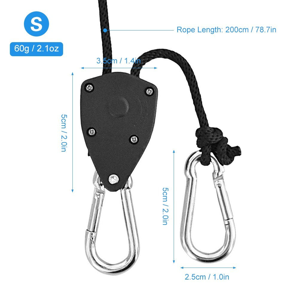 4Pcs Adjustable Heavy Duty Rope Clip Hanger Grow Tent Kit Reinforced Metal Internal Gears Lock Tie Down Strap