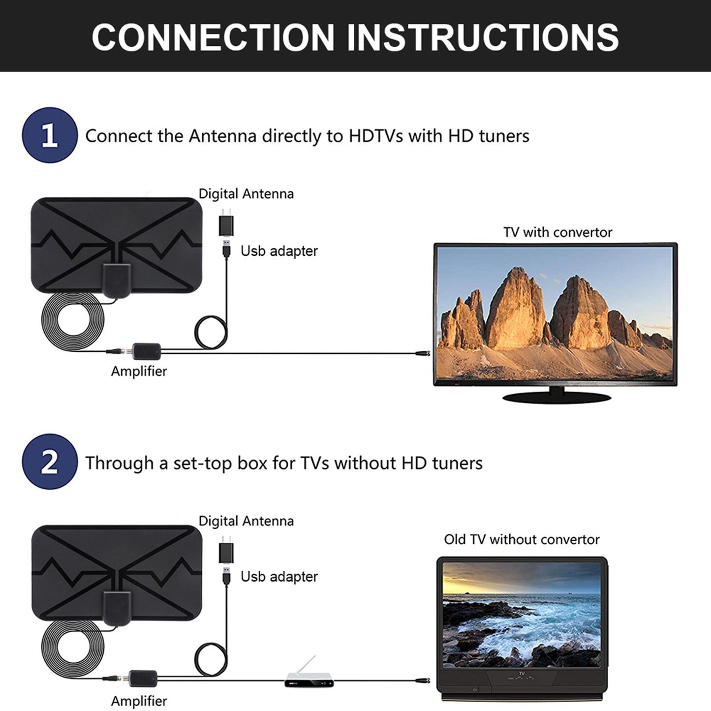 Amplified HD Digital TV Antenna 3600 Miles Range Support 4K Indoor Signal Booster DVB-T2 HDTV Antenna CBS Freeview for Free Channels