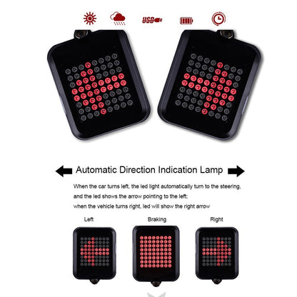 MTB Bike Taillight 64LED Intelligent Turn Signal Stoplight Bicycle Projective Warning Light USB Charging Lamp