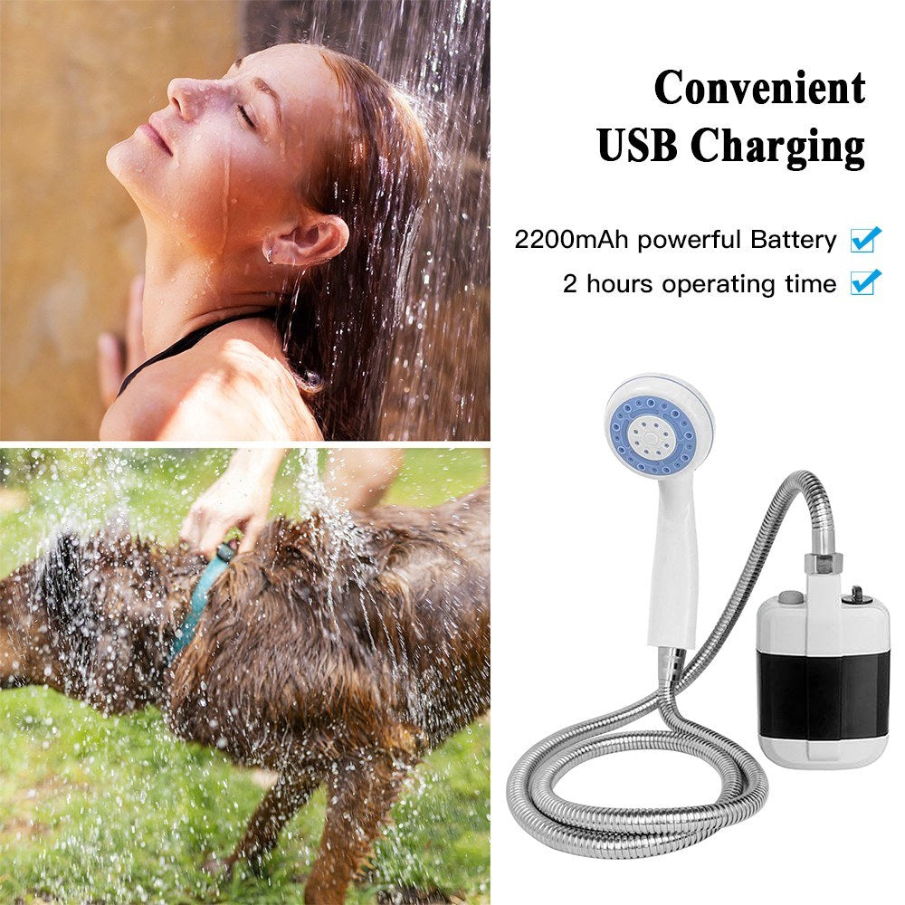 Portable Camping Shower Handheld Rechargeable Outdoor Showerhead Camp Shower Pump 4.9ft for Pet Cleaning Beach Washing Hiking Traveling