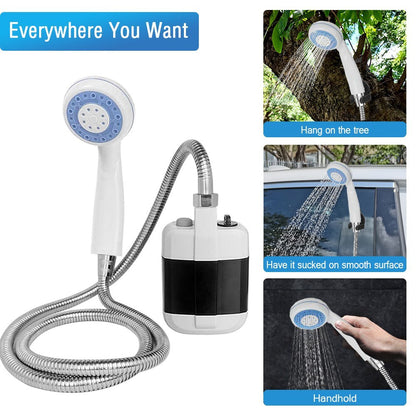 Portable Camping Shower Handheld Rechargeable Outdoor Showerhead Camp Shower Pump 4.9ft for Pet Cleaning Beach Washing Hiking Traveling