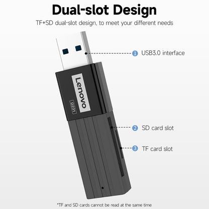 LENOVO D231 USB 3.0 Card Reader for SD+TF Dual Slot Flash Memory Card Adapter High-speed Transmission Hub