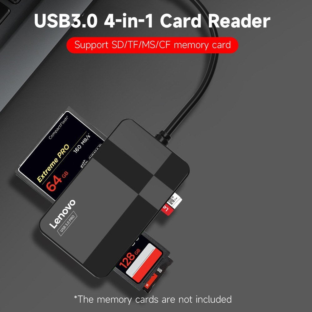 LENOVO D303 USB 3.0 Memory Card Reader 4-in-1 for SD/TF/MS/CF Card Reader 5Gbps High-Speed Card Reader Adapter