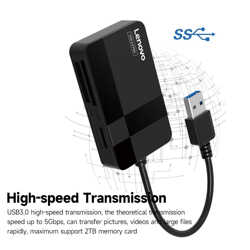 LENOVO D303 USB 3.0 Memory Card Reader 4-in-1 for SD/TF/MS/CF Card Reader 5Gbps High-Speed Card Reader Adapter