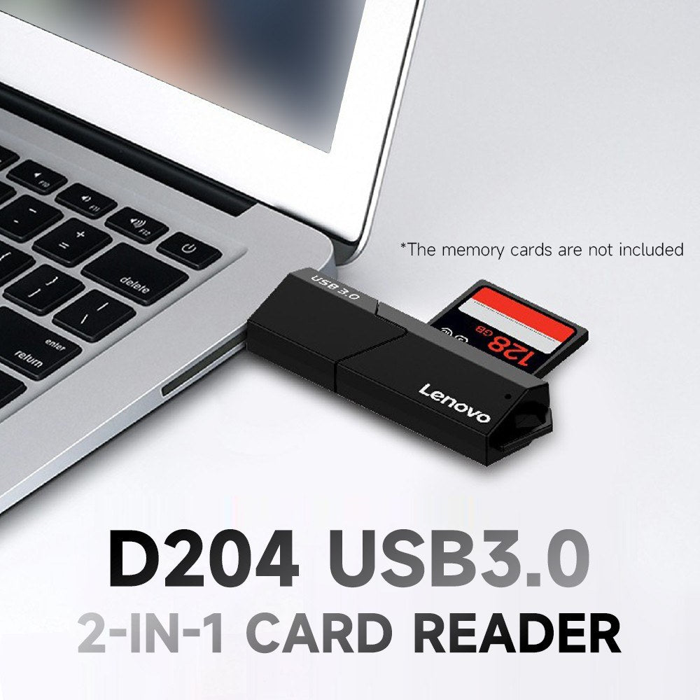 LENOVO D204 USB 3.0 Compact Flash Card Reader 5Gps High Speed for SD+TF Dual-slot Memory Card Solt Combo Adapter Not Support Simultaneous Data Reading