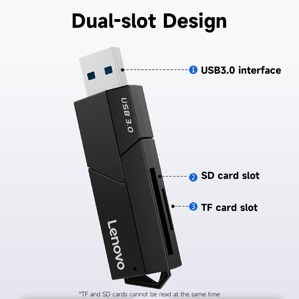 LENOVO D204 USB 3.0 Compact Flash Card Reader 5Gps High Speed for SD+TF Dual-slot Memory Card Solt Combo Adapter Not Support Simultaneous Data Reading