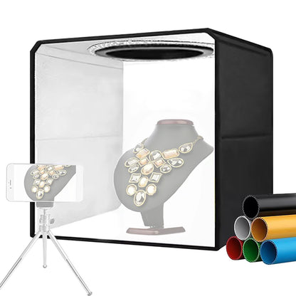 Portable Photo Studio 30 x 30cm/11.8 x 11.8-inch Portable Photo-Box Booth Mini Shooting Tent Kit with 6 Color Photo Backdrops for Product Photography