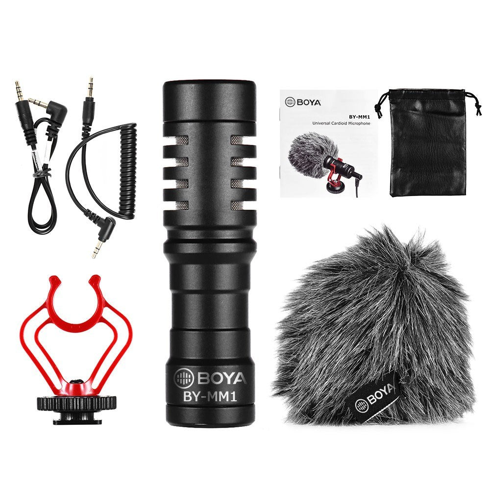 BOYA BY-MM1 Video Microphone Compact Metal Electret Condensor Video Mic 3.5mm Plug Directional Condenser for DSLR Camera, Camcorder, Smartphone, Tablet