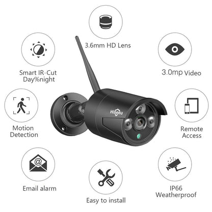 HISEEU 3.0MP IP Camera Security Monitor Camera IP66 Waterproof Surveillance Webcam Devices with Intelligent Motion Detection/Alerts System for Home Office