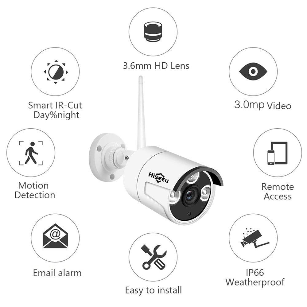 HISEEU 3.0MP IP Camera Security Monitor Camera IP66 Waterproof Surveillance Webcam Devices with Intelligent Motion Detection/Alerts System for Home Office