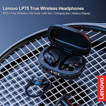 LENOVO LP75 BT5.3 Built-in Mic Ear-hook Sports Headset Sweatproof Earphone In-ear Earbuds with Charging Box