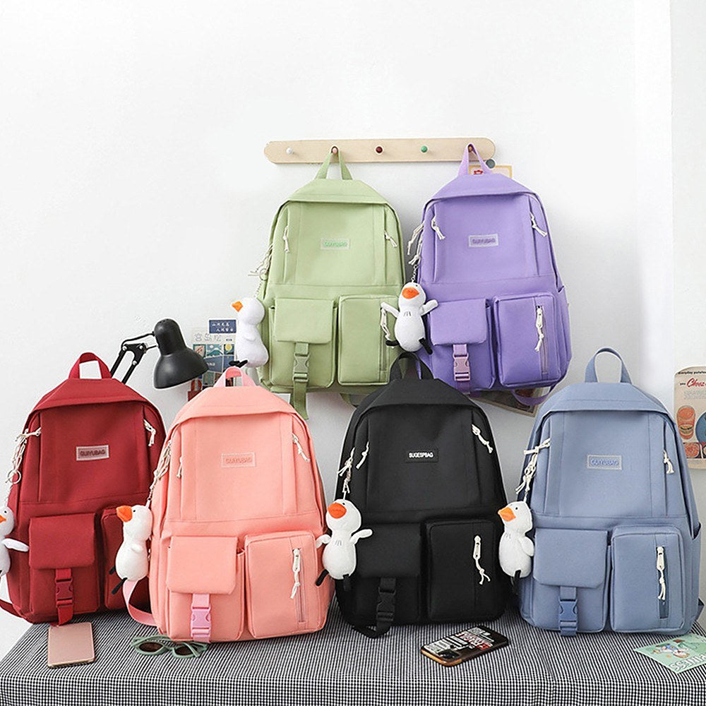 4Pcs Canvas Backpack Combo Set School Bags with Pencil Bag Casual School Bag for Teenagers Handbag College Student Laptop Backpacks