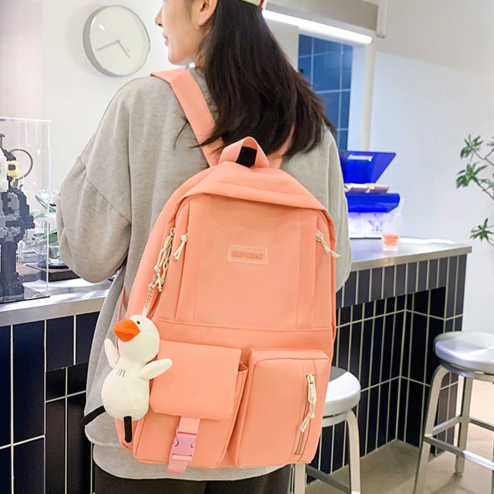 4Pcs Canvas Backpack Combo Set School Bags with Pencil Bag Casual School Bag for Teenagers Handbag College Student Laptop Backpacks