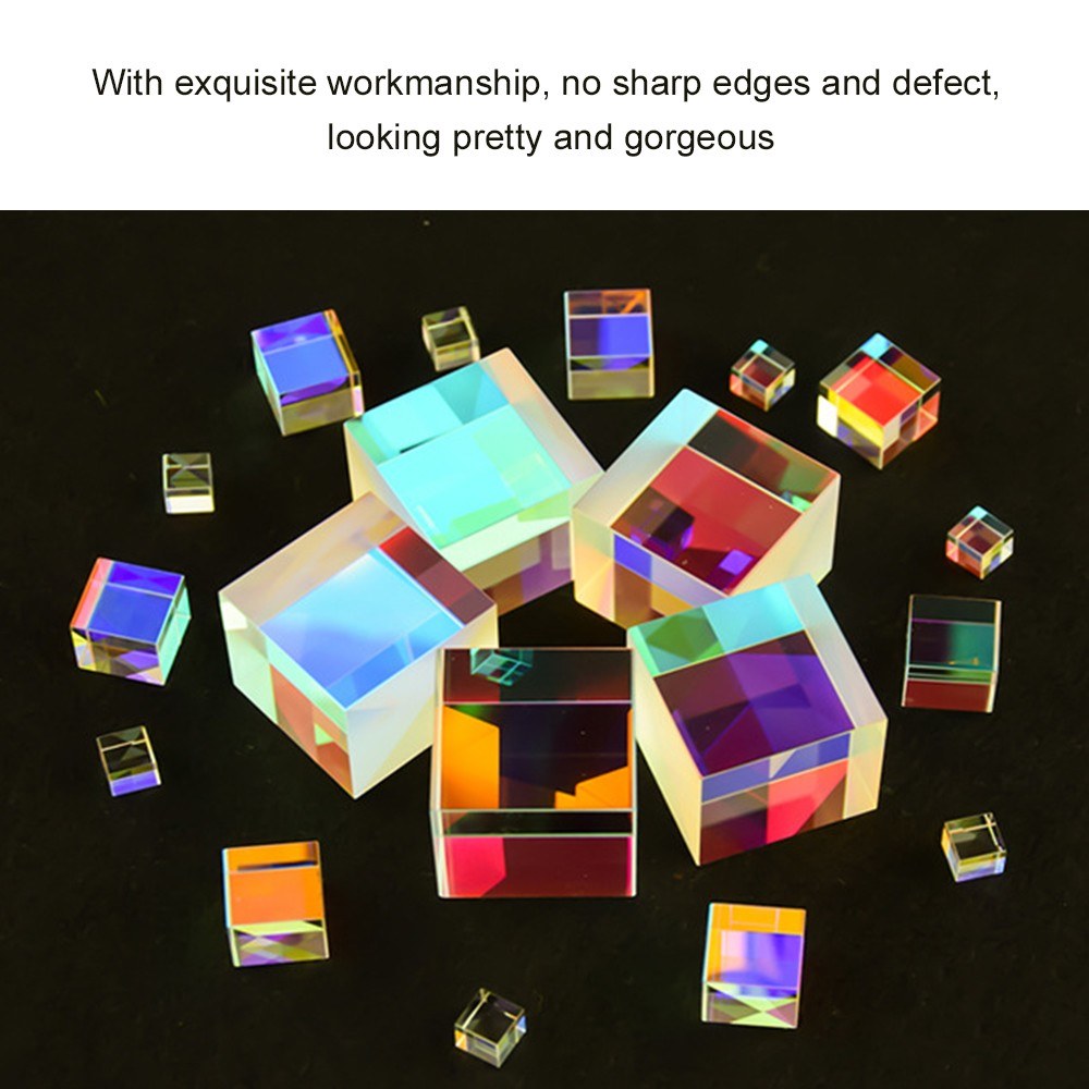 15x15x15mm X-Cube RGB Splitter Combiner Dispersion Optical K9 Prism Six-Sided Bright Light Stained Glass Prism for Photography Decoration