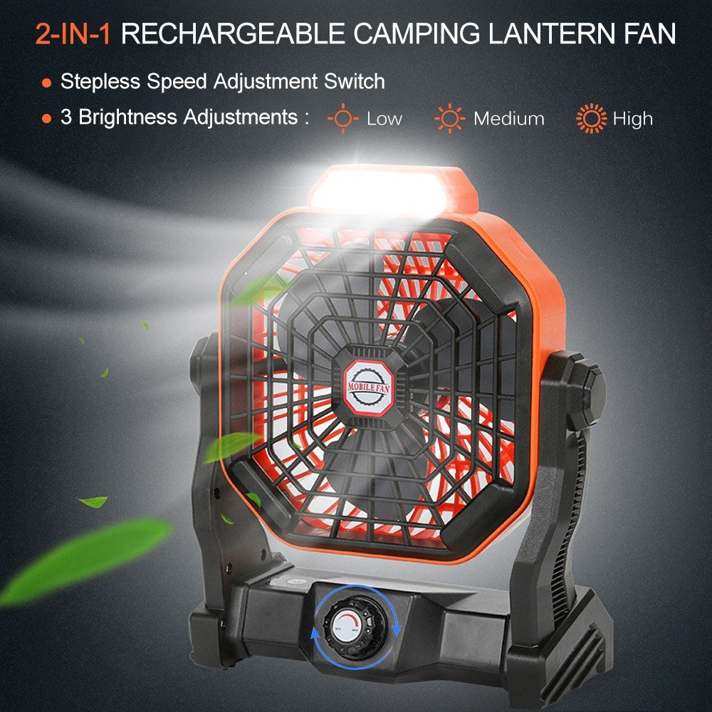 Portable Fan Camping Fan Camping Lantern Ceiling Tent Fan Rechargeable Battery Operated Desk Fan with Light