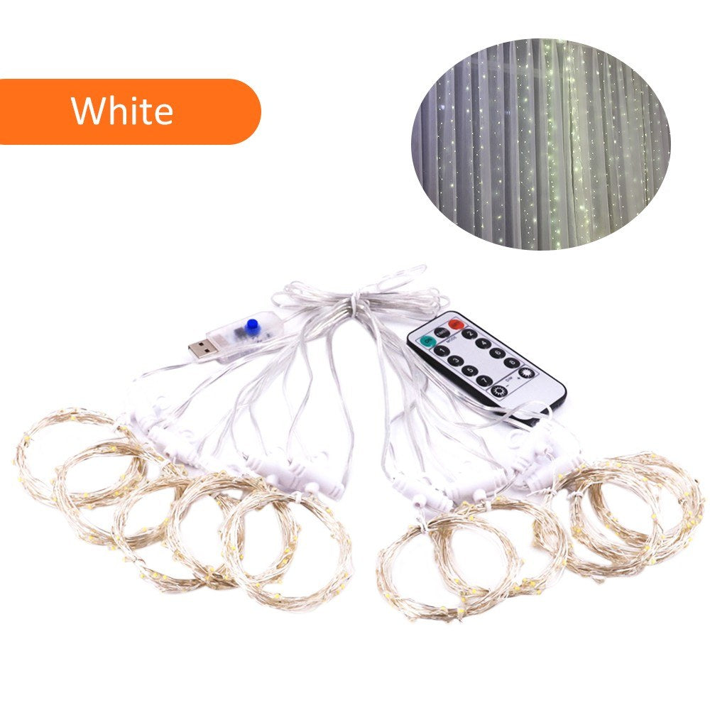 Hanging Window Curtain Lights 300 LEDs Dimmable String Lights with Remote Control Controller for Bedroom Weddings Wall Christmas Decor