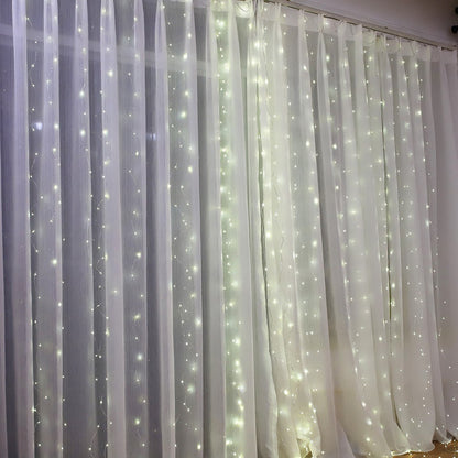 Hanging Window Curtain Lights 300 LEDs Dimmable String Lights with Remote Control Controller for Bedroom Weddings Wall Christmas Decor