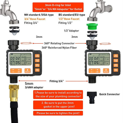 IP65 Waterproof 3 Separate Programs Digital Water Timer 3in Large Screen Hose Timer Sprinkler Timer Single Valve Faucet for Garden Lawn