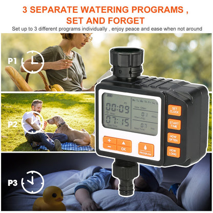 IP65 Waterproof 3 Separate Programs Digital Water Timer 3in Large Screen Hose Timer Sprinkler Timer Single Valve Faucet for Garden Lawn