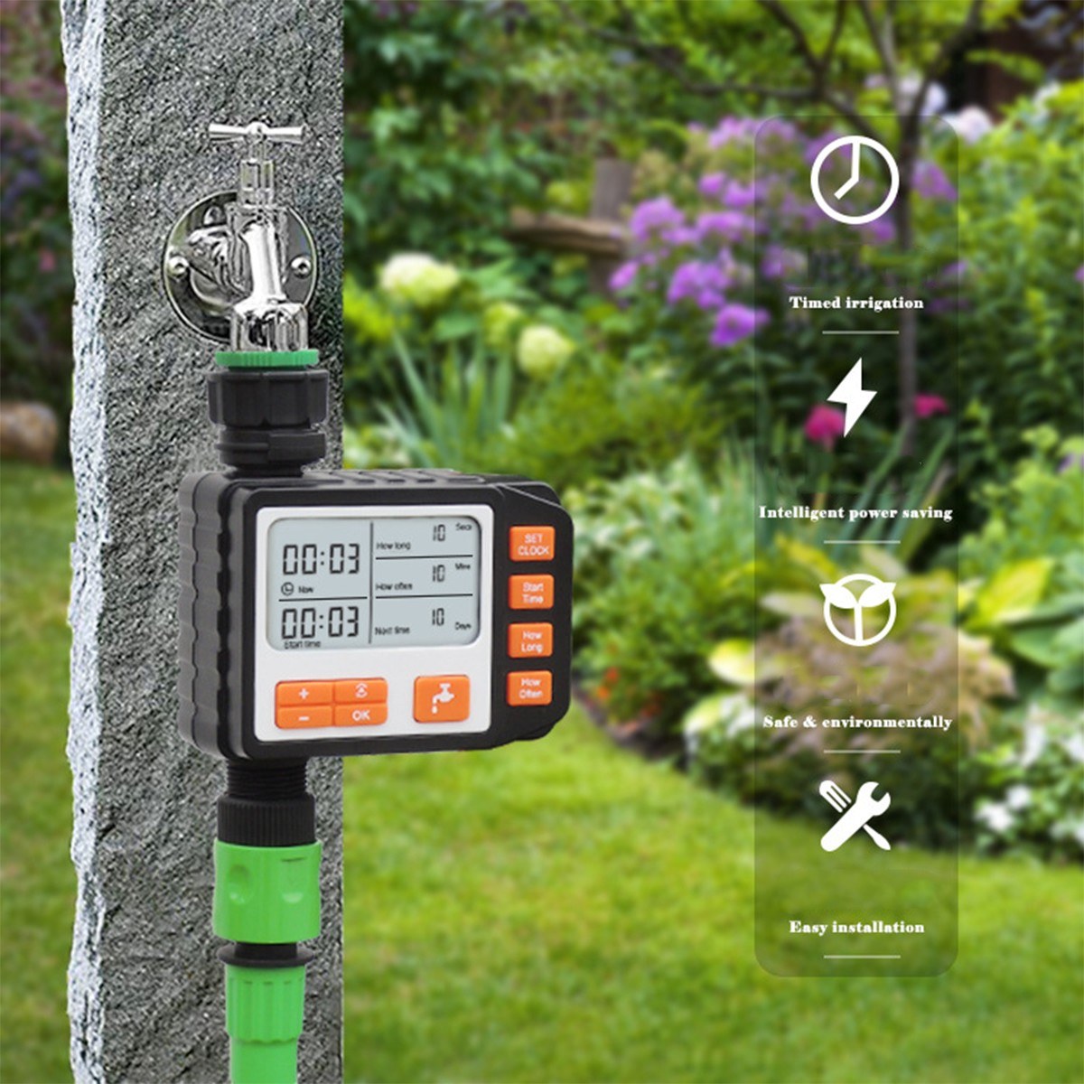 IP65 Waterproof 3 Separate Programs Digital Water Timer 3in Large Screen Hose Timer Sprinkler Timer Single Valve Faucet for Garden Lawn