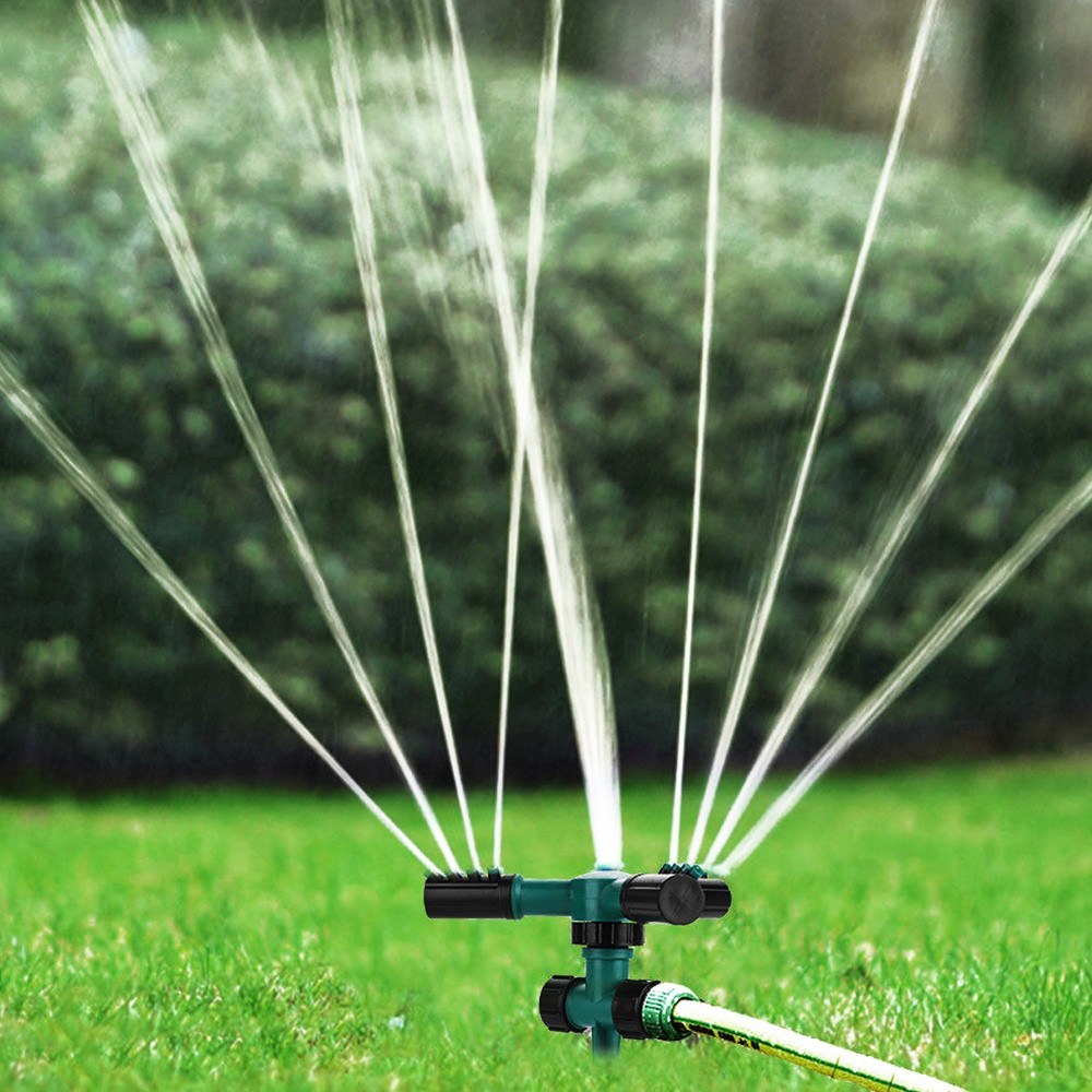 Garden Sprinkler Water Sprinkler Automatic 360-degree Rotating 3 Arms Sprayer Lawn Irrigation System with Plastic Ground Plug