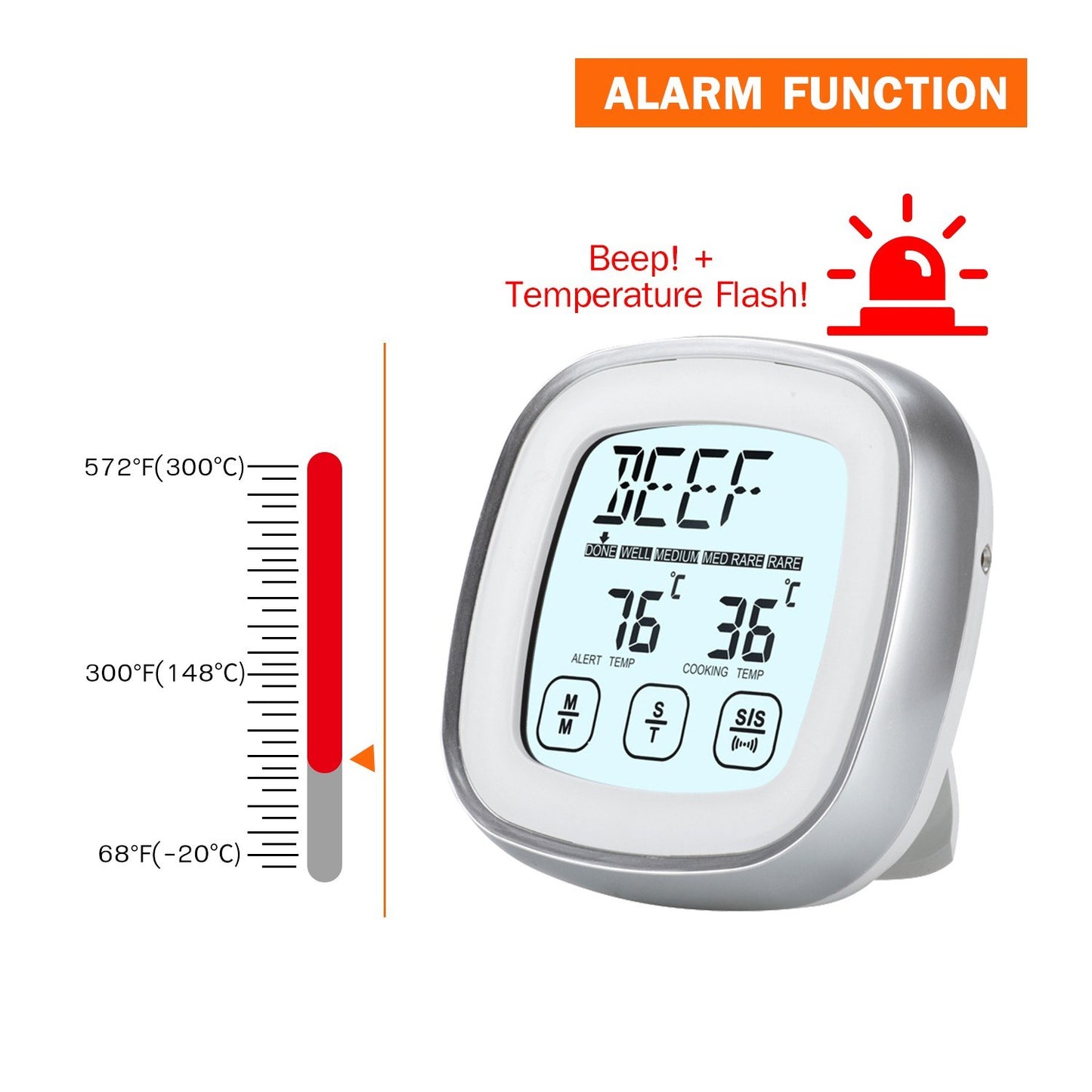 Timer Alarm Function Digital Meat Thermometer with Waterproof Long Probe for Oven BBQ Grill Kitchen Food Smoker Cooking