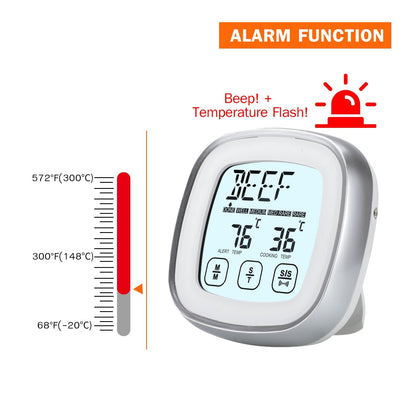 Timer Alarm Function Digital Meat Thermometer with Waterproof Long Probe for Oven BBQ Grill Kitchen Food Smoker Cooking