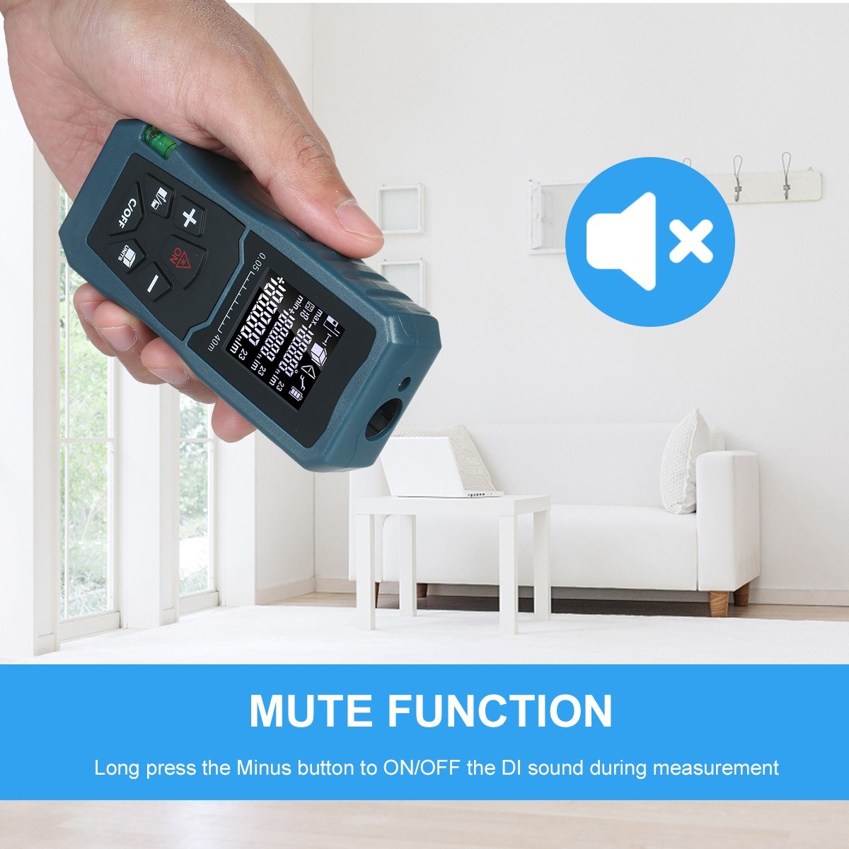 Laser Distance Meter Bubble Level Handheld 1.6-inch LCD Diastimeter Pythagorean Mode Measure Distance Area and Volume