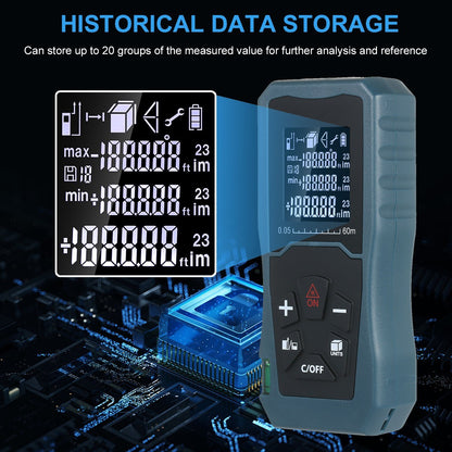 Laser Distance Meter Bubble Level Handheld 1.6-inch LCD Diastimeter Pythagorean Mode Measure Distance Area and Volume