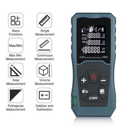 Laser Distance Meter Bubble Level Handheld 1.6-inch LCD Diastimeter Pythagorean Mode Measure Distance Area and Volume