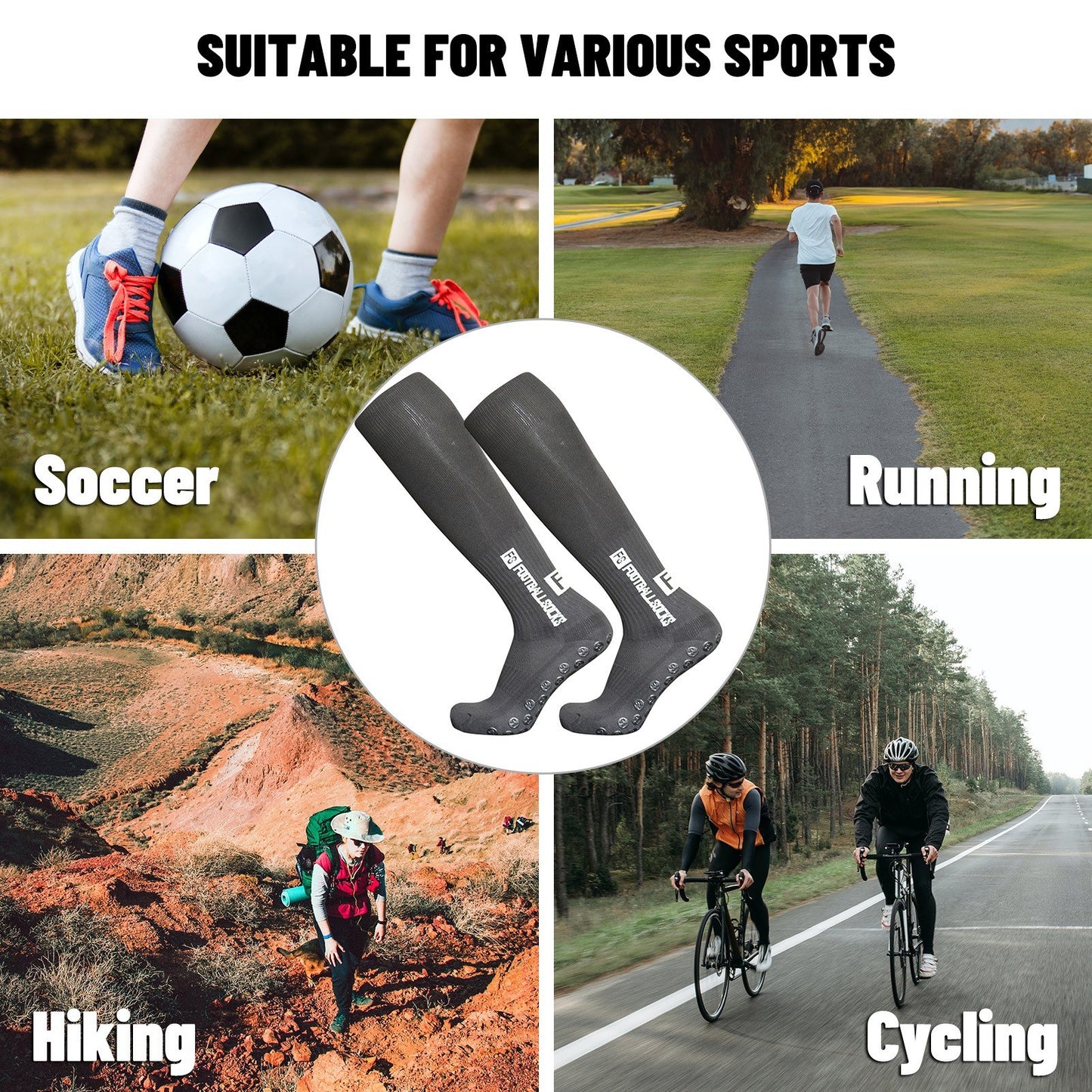 1 Pair Football Socks Sports Polyester Anti-Slip Baseball Football Soccer Tube Socks High Tube Long Knee Breathable Compression Socks