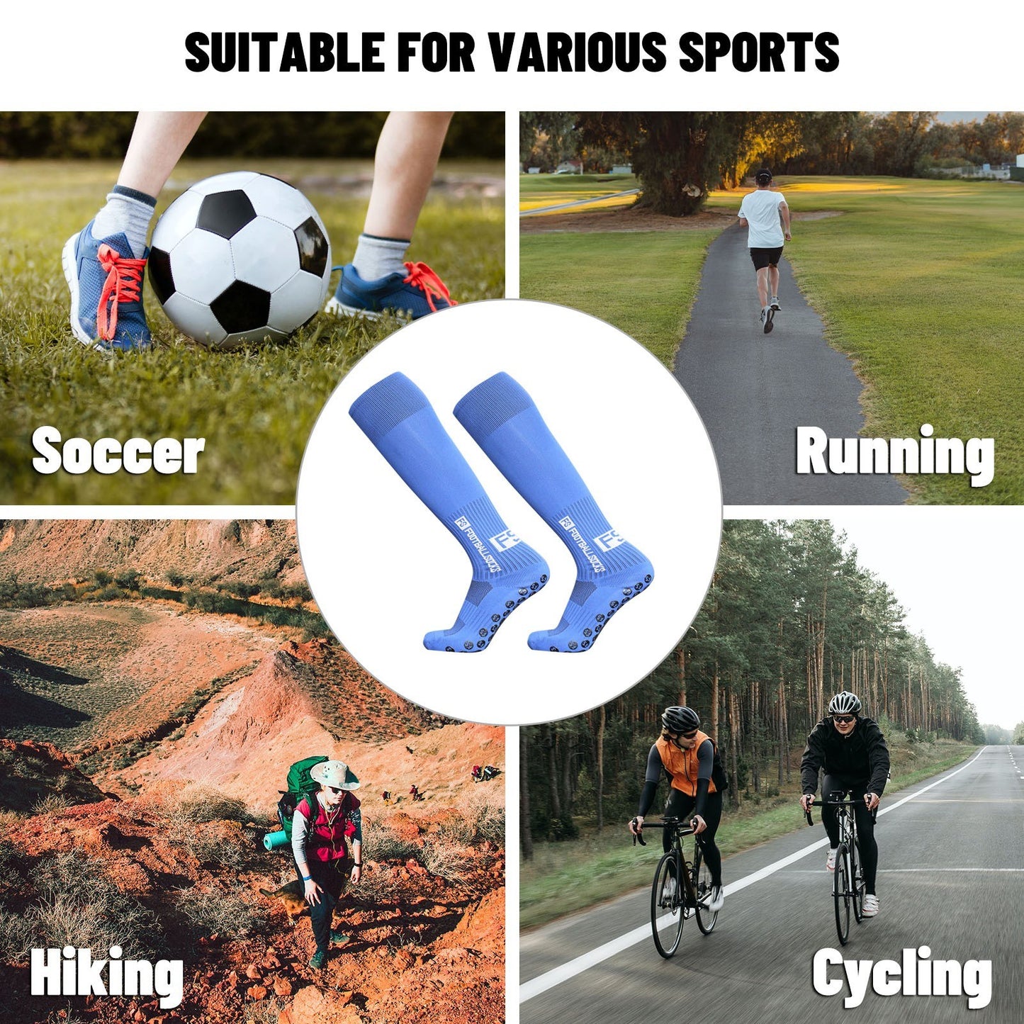 1 Pair Football Socks Sports Polyester Anti-Slip Baseball Football Soccer Tube Socks High Tube Long Knee Breathable Compression Socks