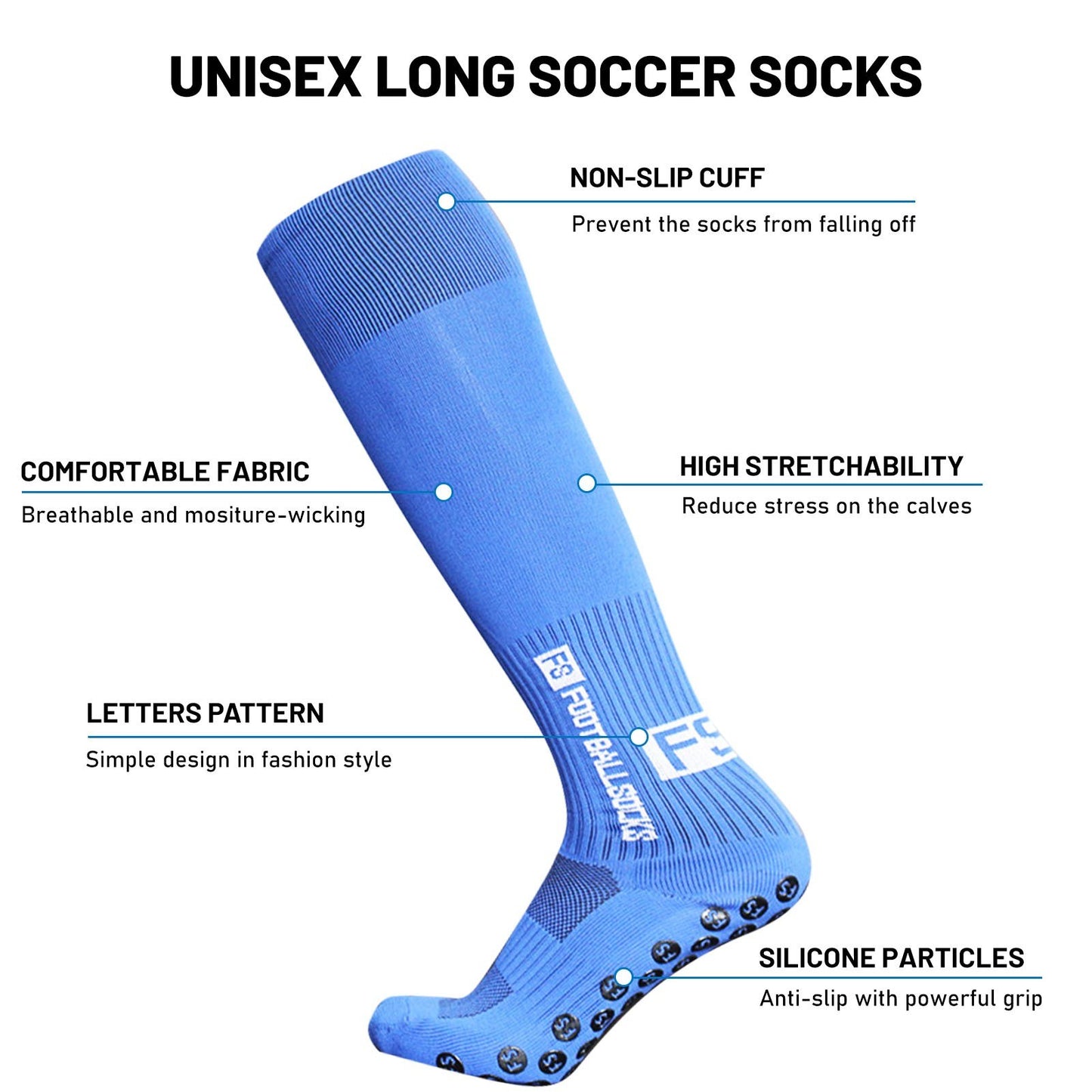 1 Pair Football Socks Sports Polyester Anti-Slip Baseball Football Soccer Tube Socks High Tube Long Knee Breathable Compression Socks