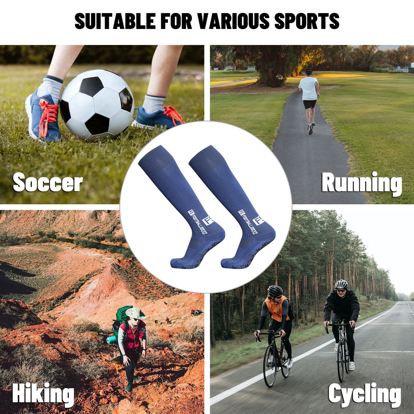 1 Pair Football Socks Sports Polyester Anti-Slip Baseball Football Soccer Tube Socks High Tube Long Knee Breathable Compression Socks