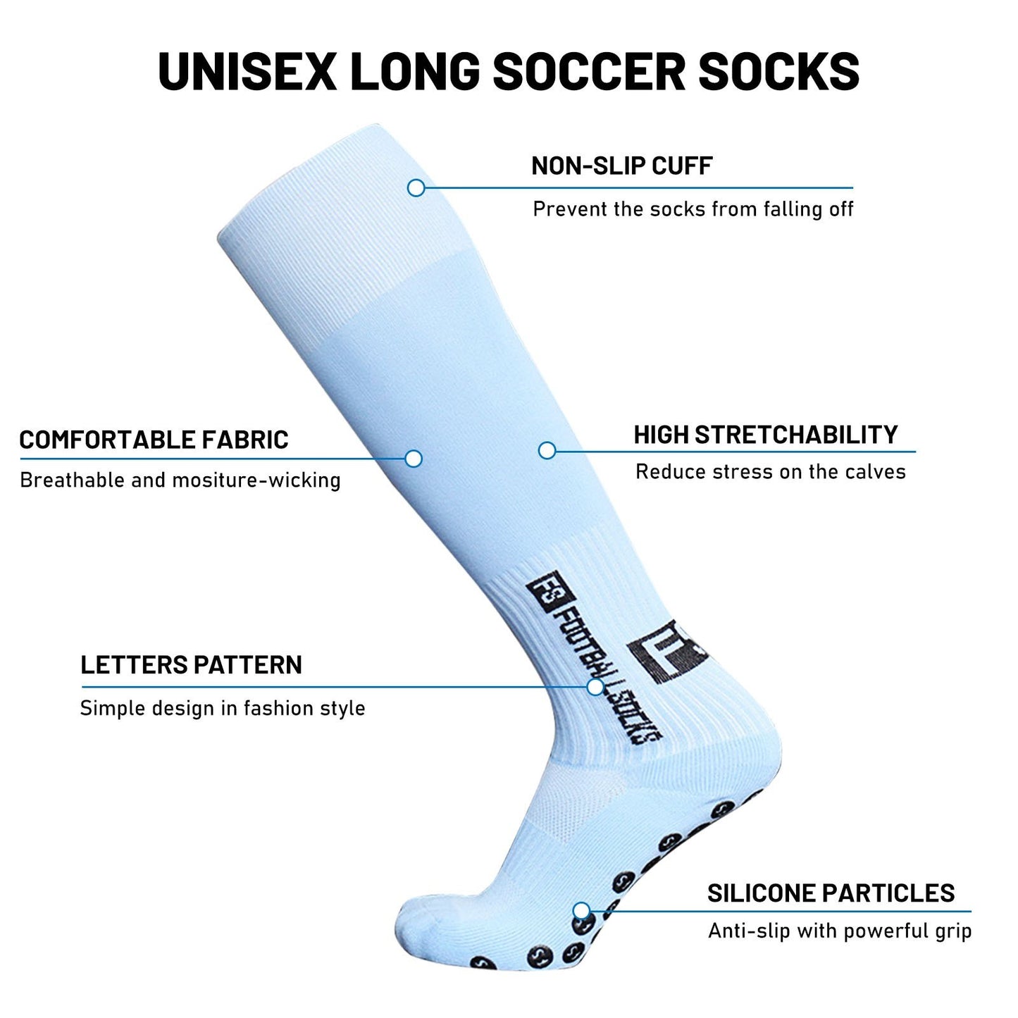 1 Pair Football Socks Sports Polyester Anti-Slip Baseball Football Soccer Tube Socks High Tube Long Knee Breathable Compression Socks