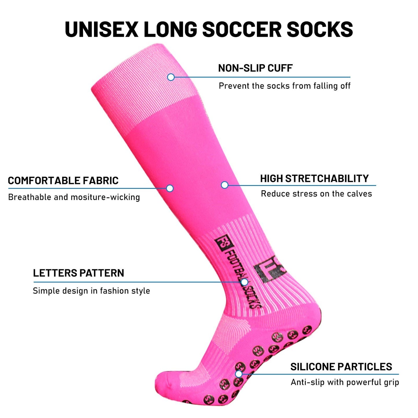 1 Pair Football Socks Sports Polyester Anti-Slip Baseball Football Soccer Tube Socks High Tube Long Knee Breathable Compression Socks